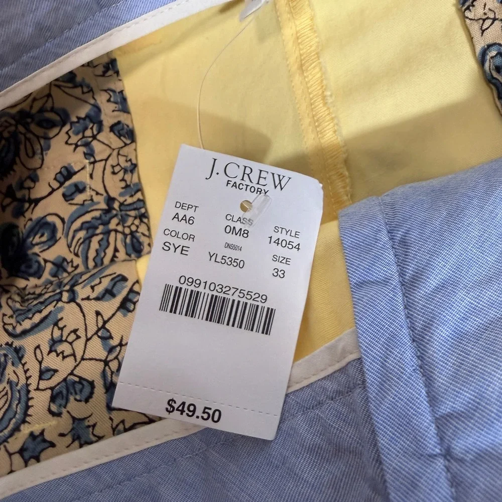 J.Crew Factory Rivington Mens Lightweight Flat Front Chino Shorts Size 33 NWT